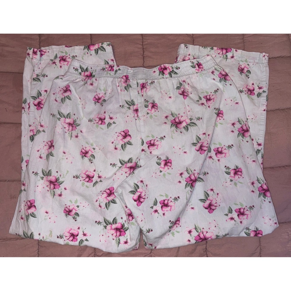 Love By Gap Womens White Pink Floral Pajama Lounge Pants Cotton Size Medium - Picture 3 of 7